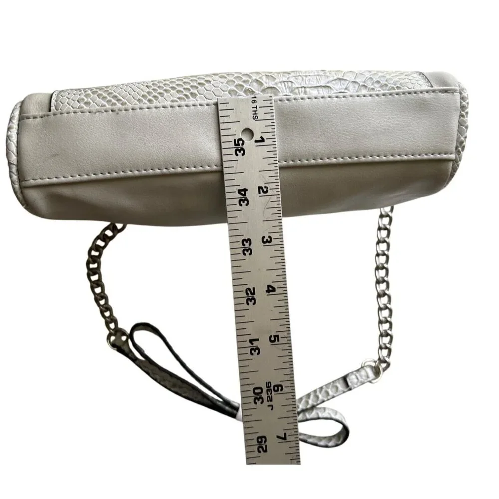 Nicole Miller Faux Snakeskin “Tess” Gray Crossbody Bag With Chain Strap
